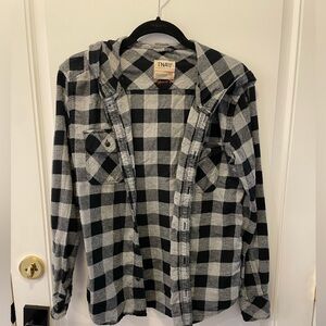 TNA Aritzia Plaid Hooded Button Up Shirt XS Boyfriend Fit